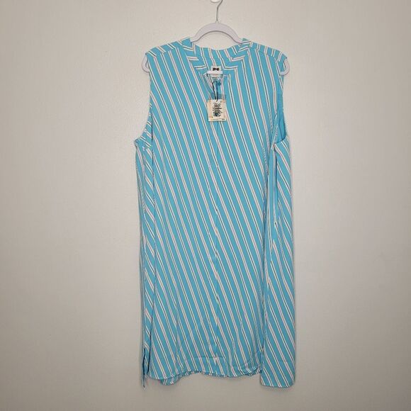 Ann Klein blue white striped preppy plus size summer trapeze short dress size 2x - Picture 3 of 8